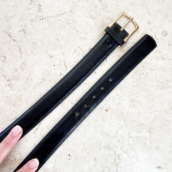 BUXTON Black Bridle Leather Belt Mens Size 38 Removable Gold Buckle - Picture 3 of 8